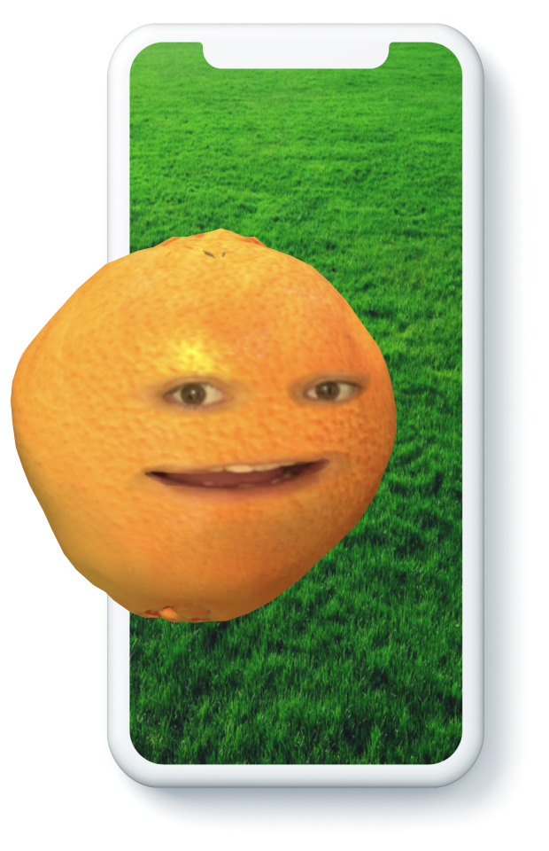 Preview of the AR filter Orange made by Robbie Conceptuel displaying orange on grass texture background