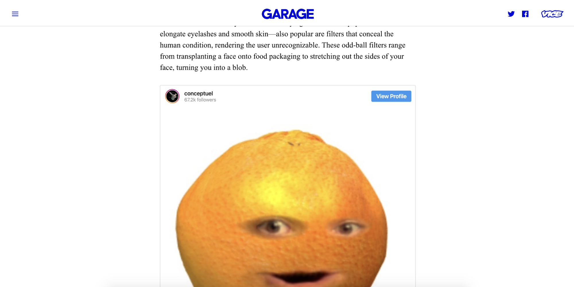 Article of GARAGE Magazine about the future of human condition containing an interview of Robbie Conceptuel with an Orange filter image